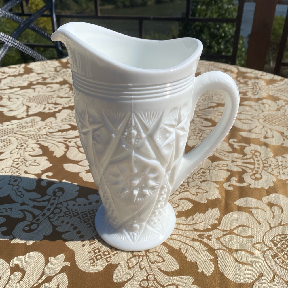 Milk Glass Pitcher White Wedding Vintage Antique Kemple